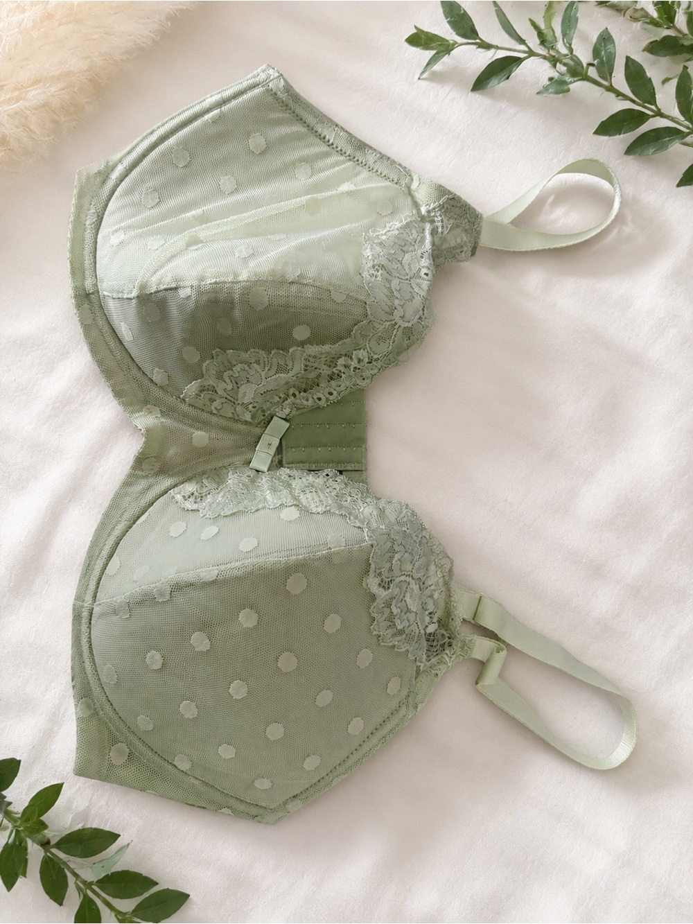 Adore Me Sage Green Polka Dot Lace Bra
